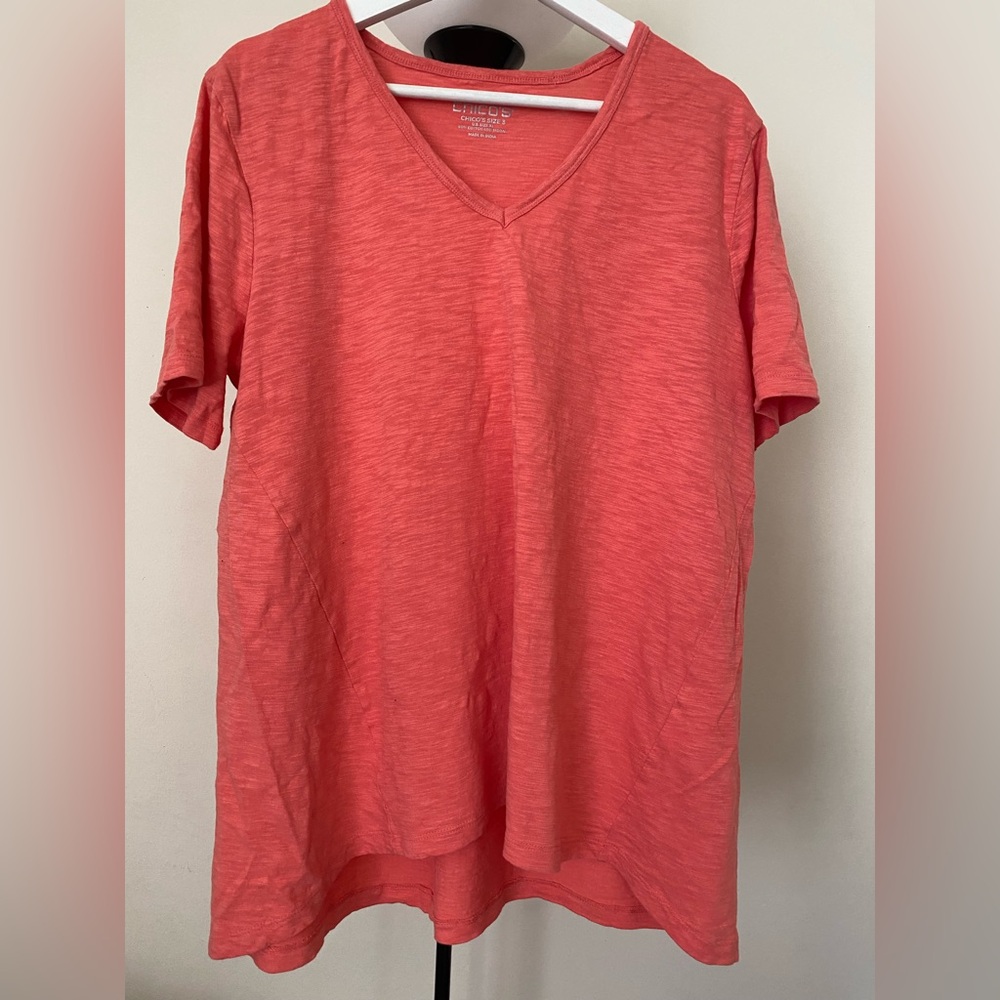 Chico's Coral Slub V‑Neck Short Sleeve  Tee size 3(XL)